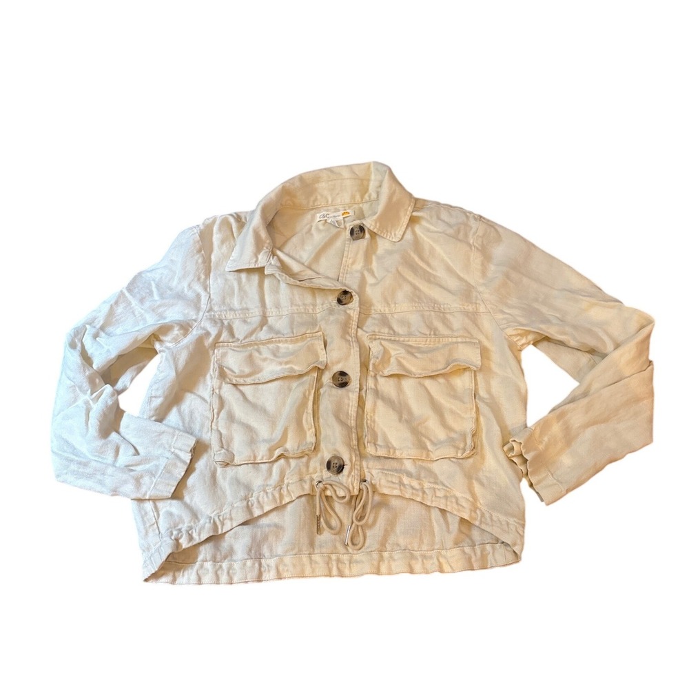C&C California Utility Jacket Womens Cream Linen Blend Boho Cropped SIZE M
